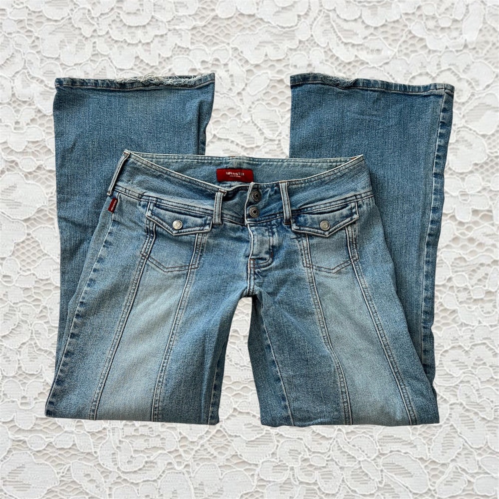 vintage hollister low rise flare jeans with front seams
